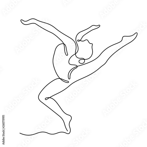 Dancing woman continuous line vector sketch