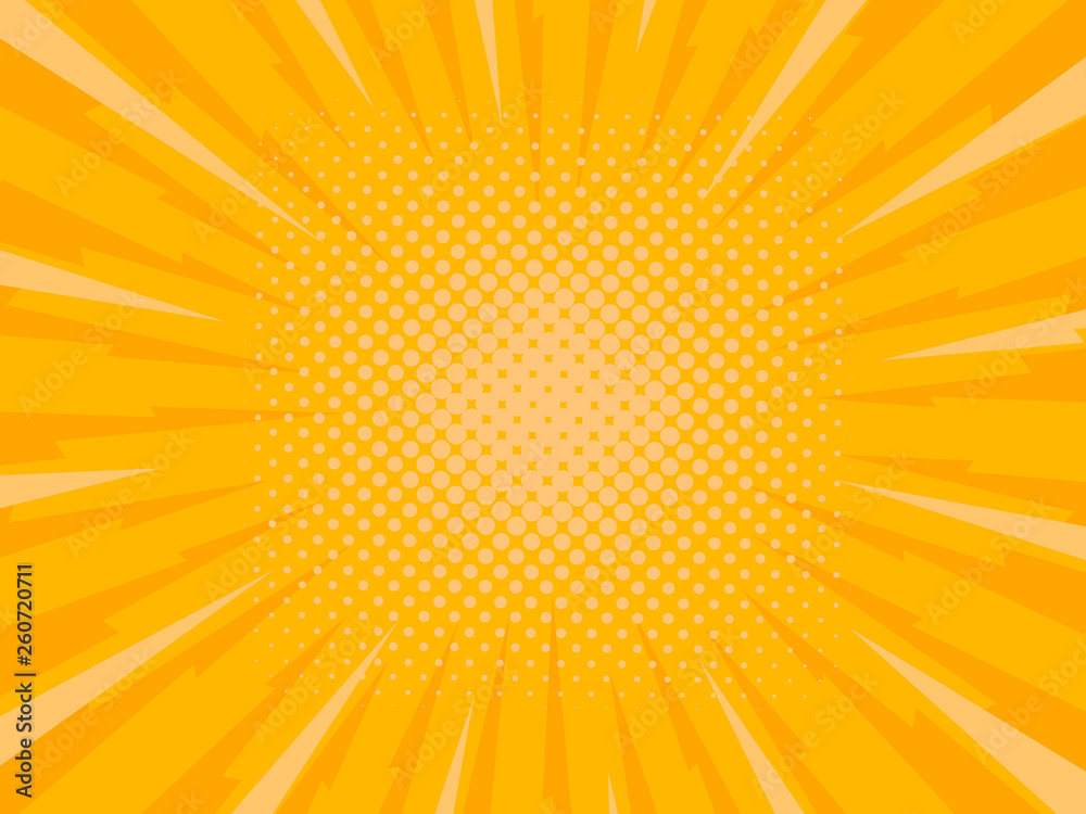 Fototapeta premium Retro comic rays yellow background. Vector illustration in pop art retro style