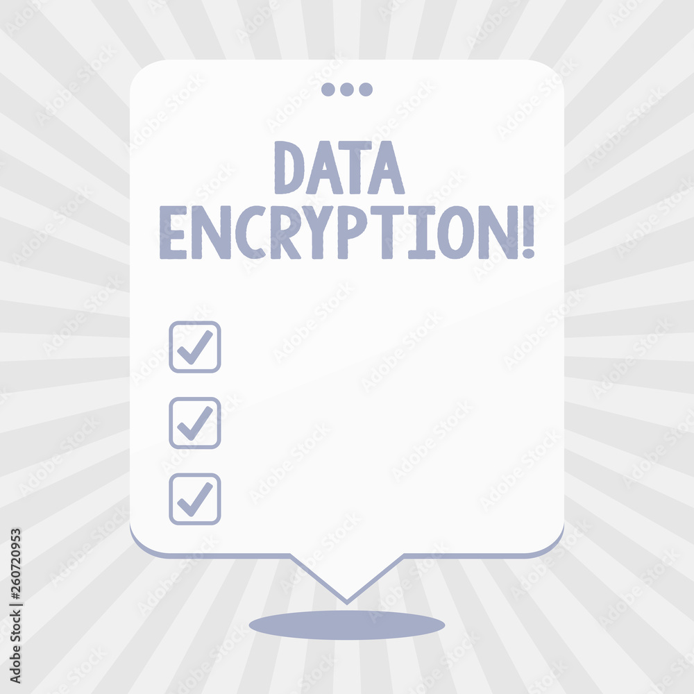Obraz premium Word writing text Data Encryption. Business photo showcasing another form code that only showing with access secret key Blank Space White Speech Balloon Floating with Three Punched Holes on Top