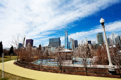 Path walk and Chicago skyline in Maggie Daley park photo