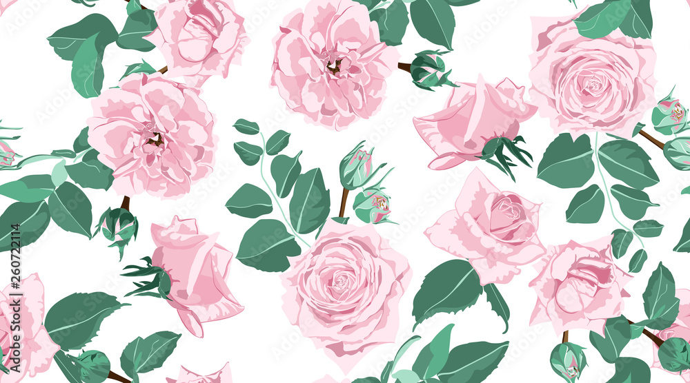 Seamless Floral Rose Pattern with Leaves. Seamless Floral Rose Pattern with Leaves.
