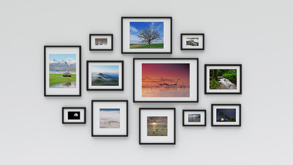 Photo frame on wall (3d rendering)