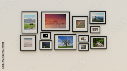Photo frame on wall (3d rendering)