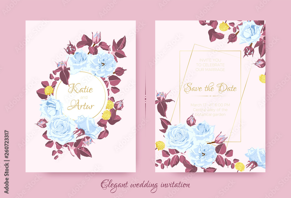 Wedding Card Templates with Vintage Roses.