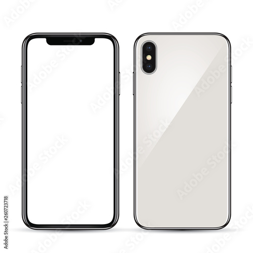 Front and back of a new generation of white smartphone in high detail