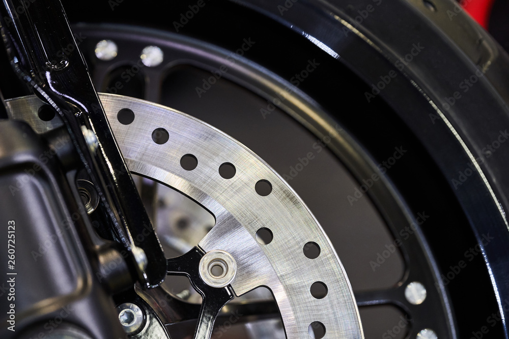 The front wheel of a modern motorcycle The front wheel of a modern motorcycle