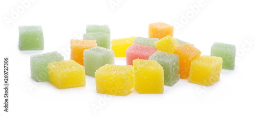 Colorful jelly sugar candies isolated on white background
