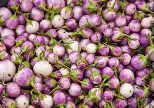 Eggplant purple background in the vegetable market / Thai eggplant asia