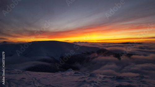 sunset during the winter in Carpathians