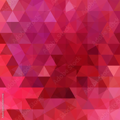 Geometric pattern, triangles vector background in red, pink  tones. Illustration pattern