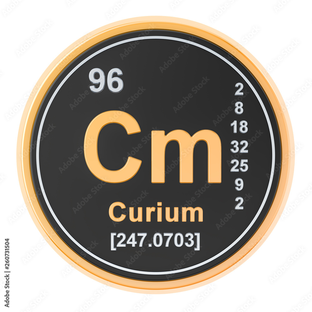 Curium Cm chemical element. 3D rendering
