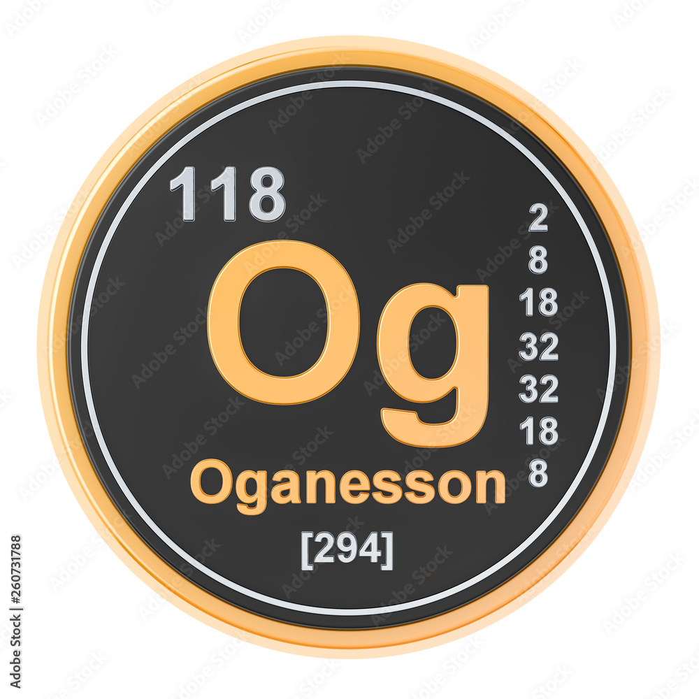 Oganesson Og chemical element. 3D rendering
