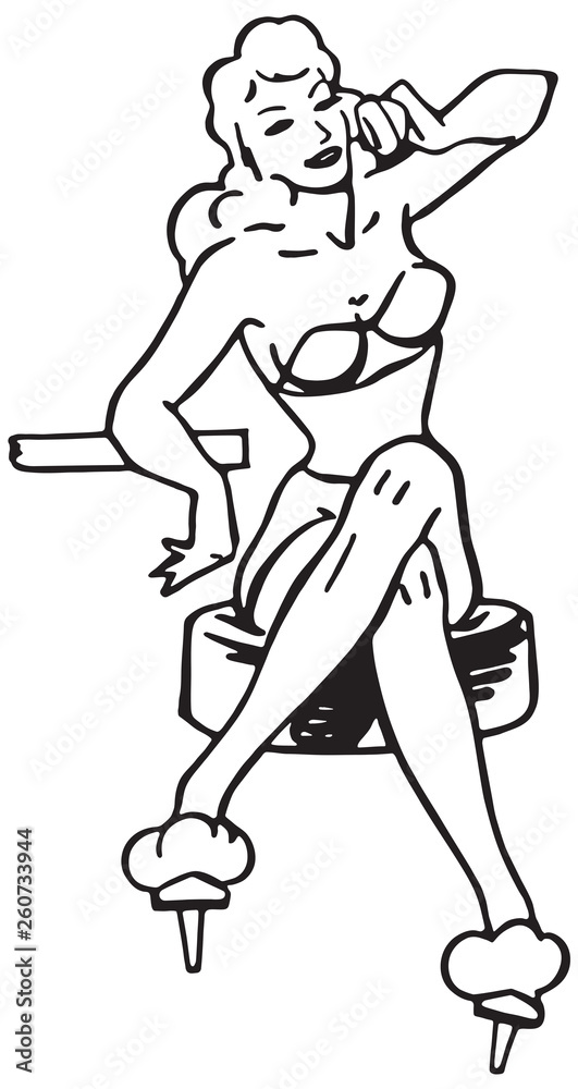 Fototapeta premium Sandy On The Phone - Retro Ad Art Illustration