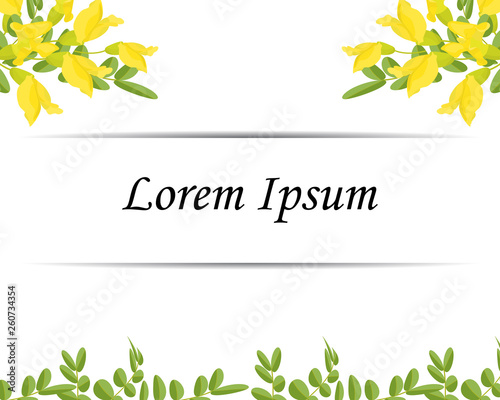 Floral design invitation card, green leaves of Caragana,small blooming  yellow flowers