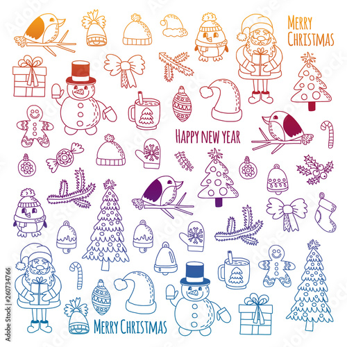 Christmas element in doodle kids drawing style. Vector pattern.