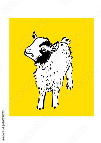 Little cute white goat, cartoon vector illustration