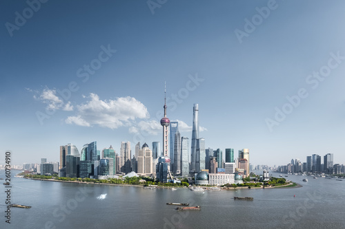 shanghai skyline and sunny sky