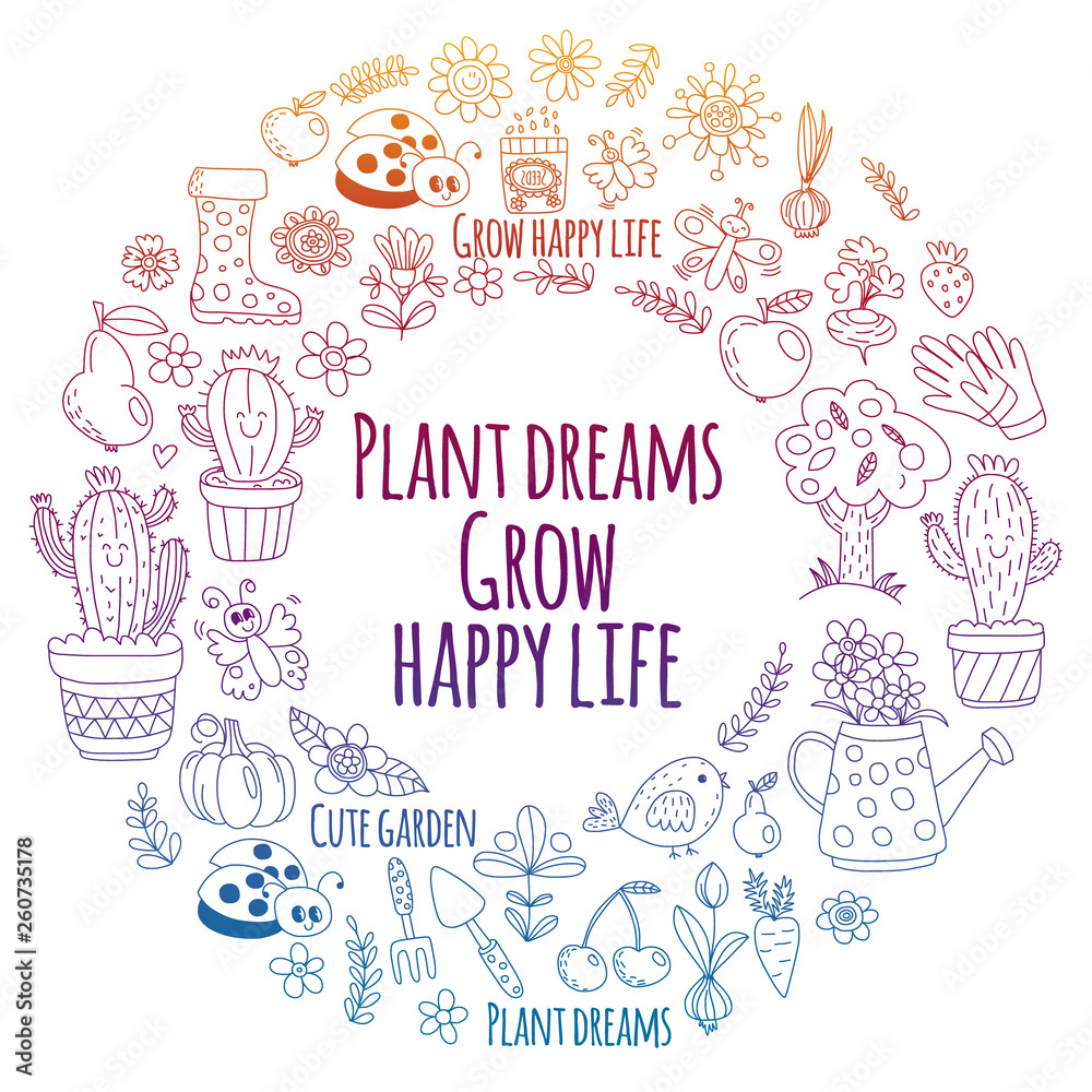 Vector pattern for backgrounds. Cute gardening. Icons for banners.