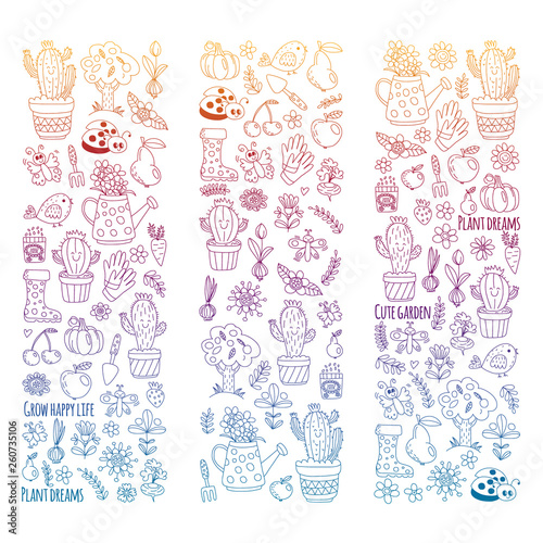 Vector pattern for backgrounds. Cute gardening. Icons for banners.