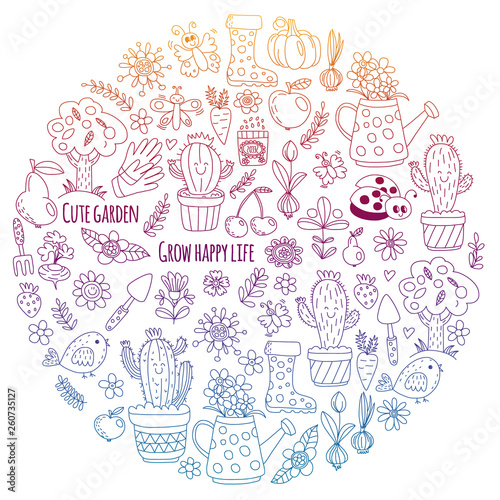 Vector pattern for backgrounds. Cute gardening. Icons for banners.