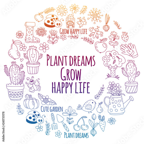 Vector pattern for backgrounds. Cute gardening. Icons for banners.