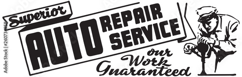 Superior Auto Repair Service  - Retro Ad Art Banner