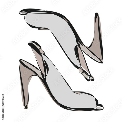 vector, isolated, contour female sandals