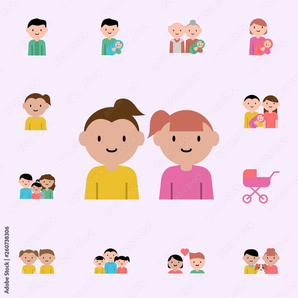 two girl cartoon icon. family icons universal set for web and mobile