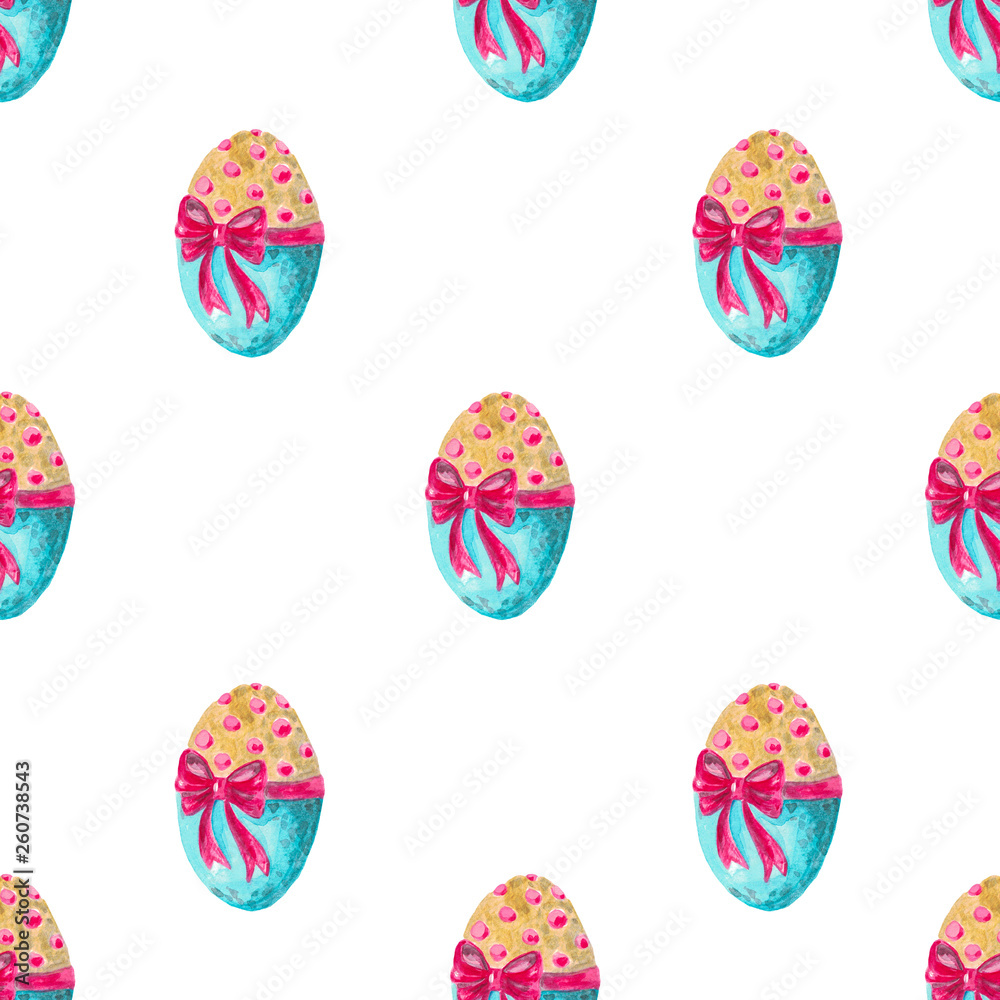 Seamless pattern decorative Easter eggs hand-painted watercolor