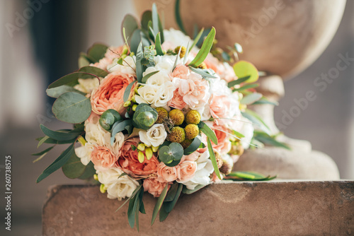 beautiful wedding buoquet with roses photo