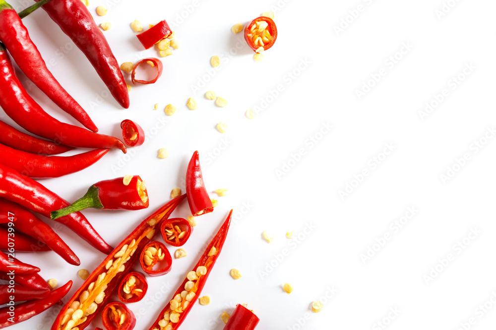 Chili with sliced ​​on a white background, fresh food ingredient concept - image