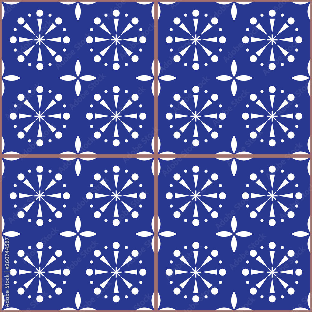 Spanish or Portuguese tiles vector pattern in navy blue - Azulejos tile seamless design Spanish or Portuguese tiles vector pattern in navy blue - Azulejos tile seamless design