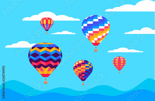 Color balloons flying in the blue sky