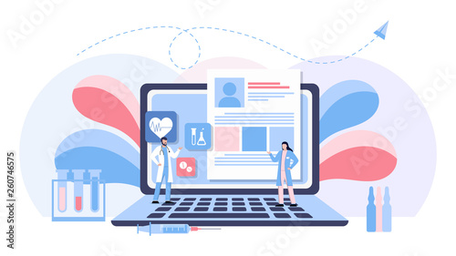 man and woman doctors with laptop service. Online medical consultation and support. Online doctor. Healthcare services, Ask a doctor. Therapist in uniform with stethoscope