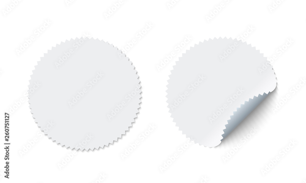Blank round adhesive stickers mock up with curved corner. Mockup empty ...