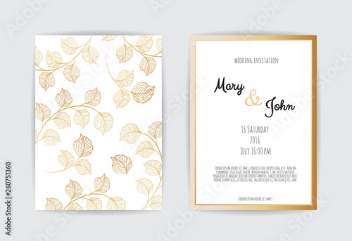 Vector invitation with gold floral elements. Luxury ornament template. greeting card  invitation design background.