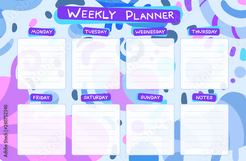 Weekly calendar planner. Planning tasks.
