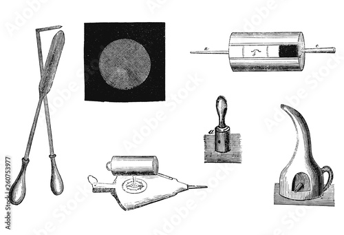 Set of Vintage Vector Drawings or Antique Engraving Illustrations of Beekeeping Tools and Instruments