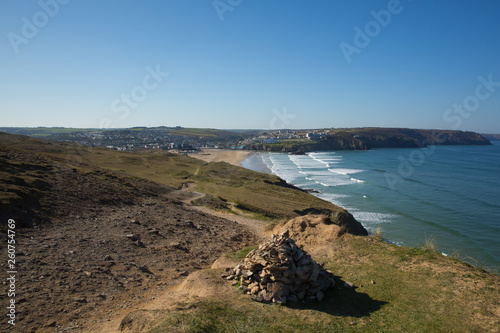 South West Coast Path towards Perranporth North Cornwall England UK from direction of Perran sands photo