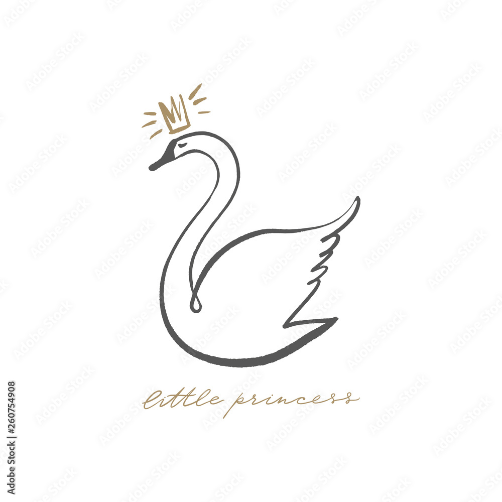 Swan lake. Lettering calligraphy. Girl princess, greeting card poster and postcard, vector image Swan lake. Lettering calligraphy. Girl princess, greeting card poster and postcard, vector image