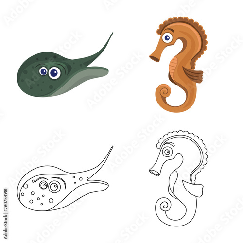 Vector illustration of sea and animal icon. Collection of sea and marine stock vector illustration.
