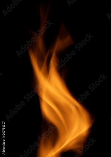 Blazing flame of burning fire over black background.