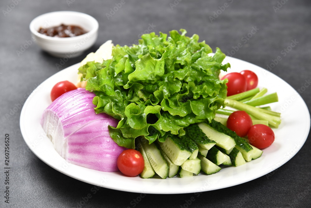 fresh salad with tomatoes and cucumbers