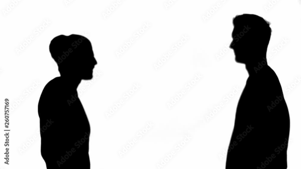 Side view of silhouettes of two friends showing high five sign isolated on white Side view of silhouettes of two friends showing high five sign isolated on white