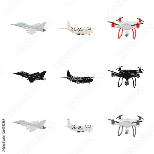 Vector design of plane and transport sign. Collection of plane and sky stock vector illustration.