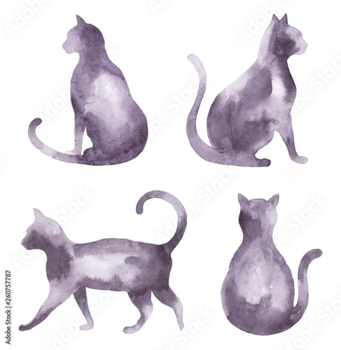 Canvas Print Watercolor set of silhouettes of cats