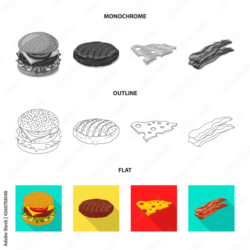 Vector design of burger and sandwich icon. Collection of burger and slice stock symbol for web.
