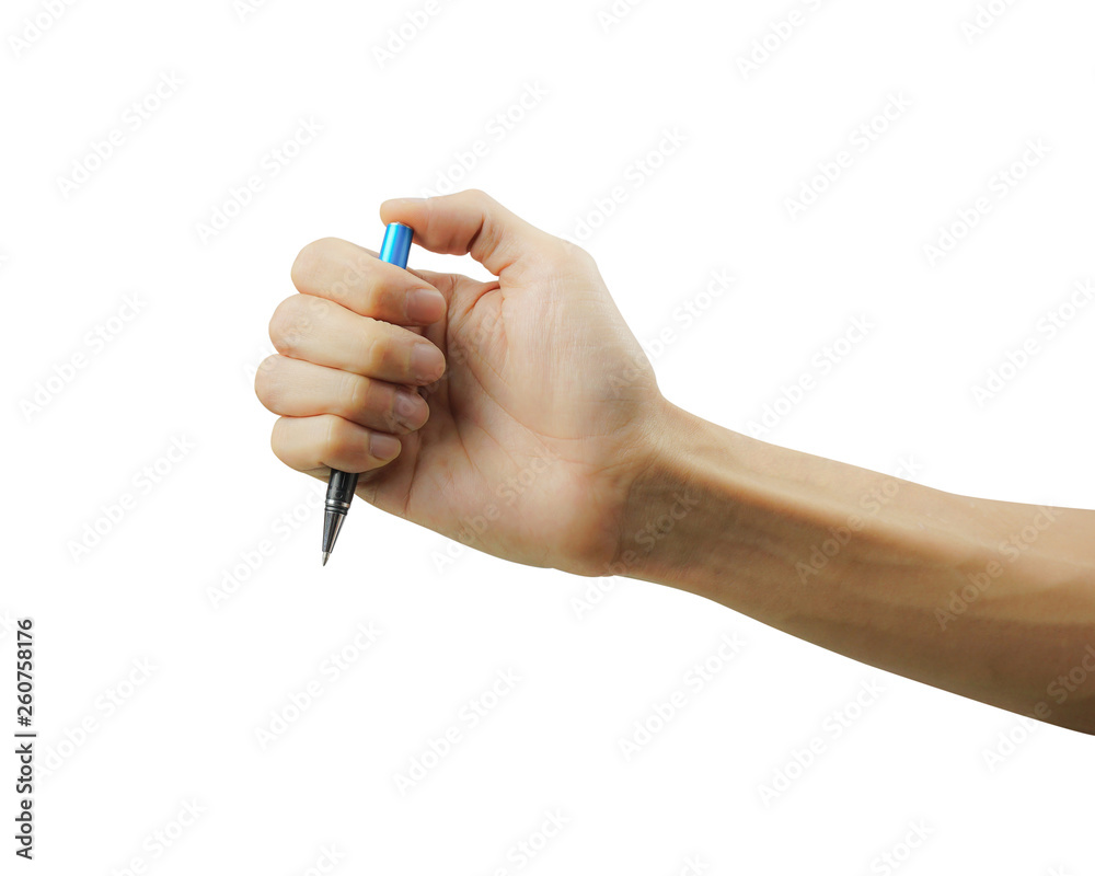 A man hand holding blue pen isolated on white background. Carefully cut out by pen tool and insert clipping path. A man hand holding blue pen isolated on white background. Carefully cut out by pen tool and insert clipping path.