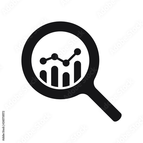 Analytic vector icon - magnifying glass with bar chart