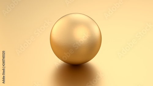 Golden 3d render sphere balls on metal background with reflection. Modern luxury design element for banner sale design. Christmas illustration.